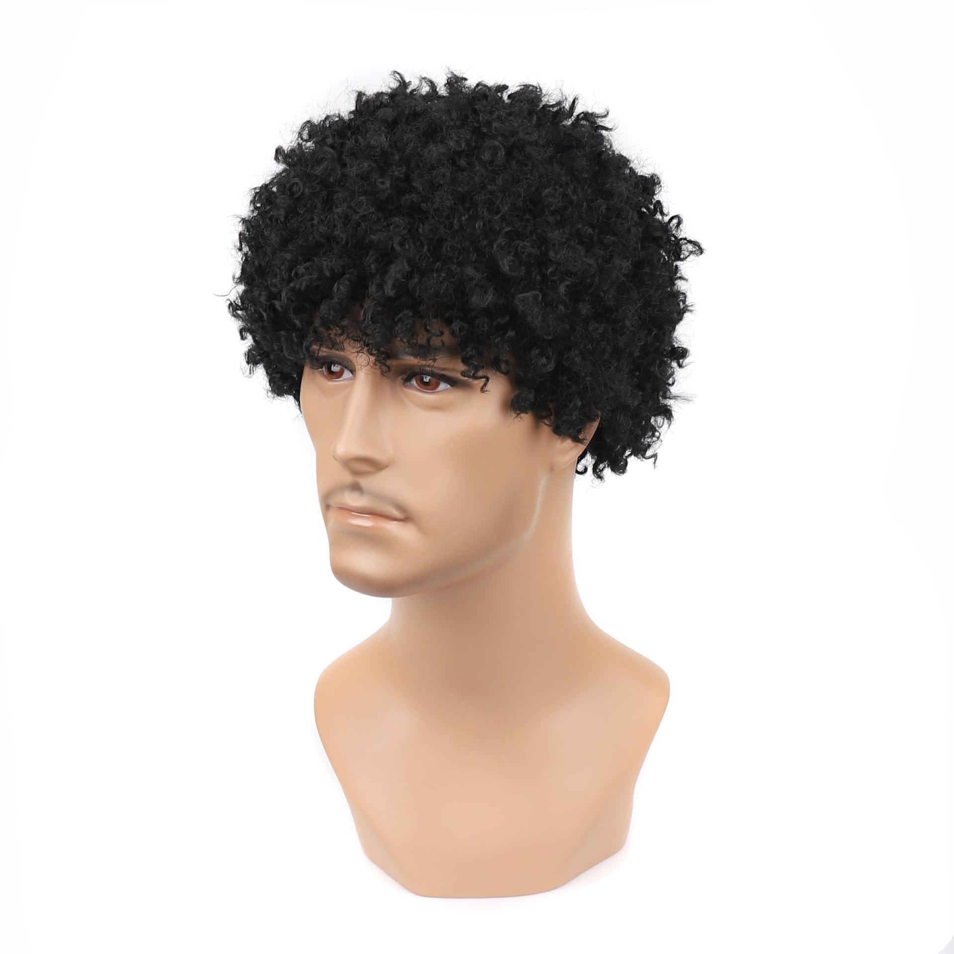 Remanbo Remanbo 2inch Short Curly for Men Wigs Fashion Machine Made Natural Black Hair for Hair Loss (Black)