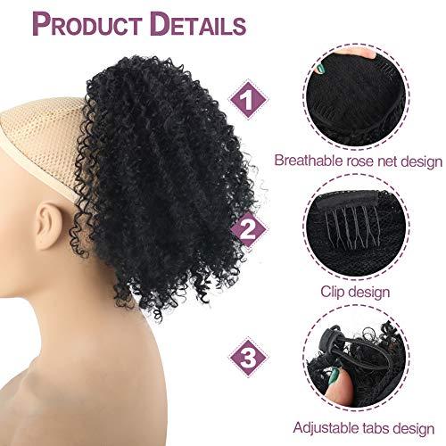 YITI YITI Afro Kinky Curly Drawstring Ponytails for Black Women Extended Contact Pull Rope Card Masson Hair Piece for African American Girls Curly Drawstring Ponytail Extension for WomenBlack (1B#)