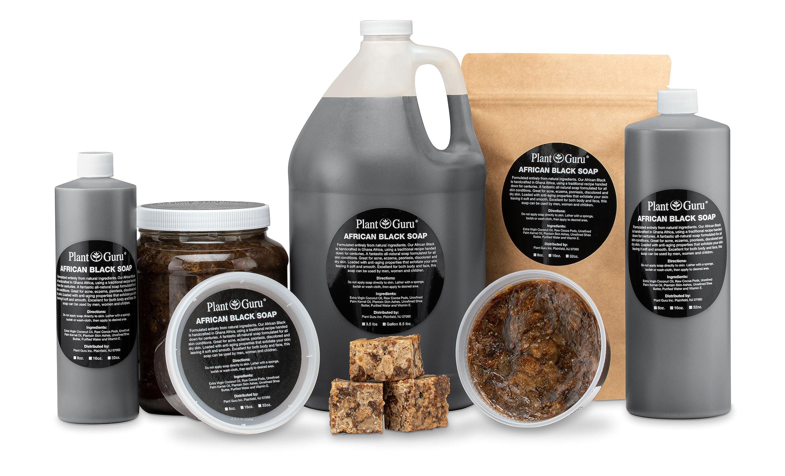Plant Guru Raw African Black Soap 2 lbs. Bulk Bars 100% Pure Natural From Ghana. Acne Treatment, Aids Against Eczema & Psoriasis, Dry Skin, Scars and Dark Spots. Great For Pimples, Blackhead.