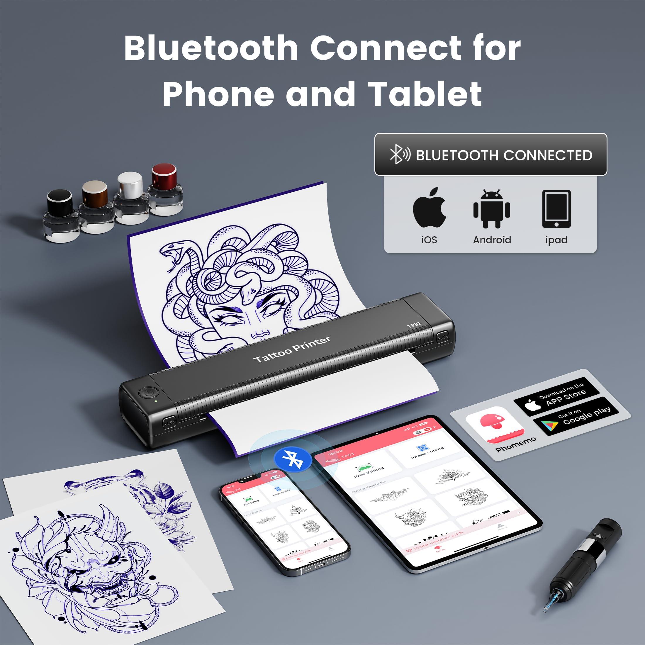 ItriAce ItriAce Tattoo Stencil Printer Bluetooth, Stencil Printer for Tattooing with 10pcs Paper, Thermal Tattoo Printer Machine for Tattoo Artist, Wireless Tattoo Transfer Printer Compatible with Phone PC