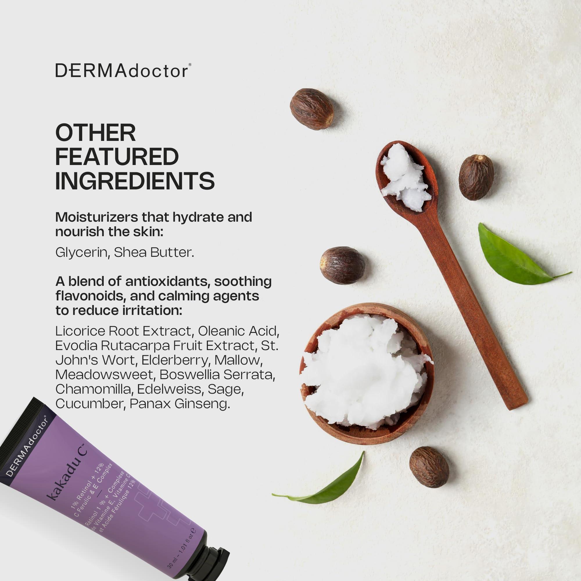 DERMAdoctor DERMAdoctor Kakadu C Dermatologist Formulated 1% Retinol Cream + Vitamin C, E Ferulic Complex, Anti Aging Face Cream to Brighten, Smooth and Firm. Hyperpigmentation Treatment for Face - 1.01 fl oz