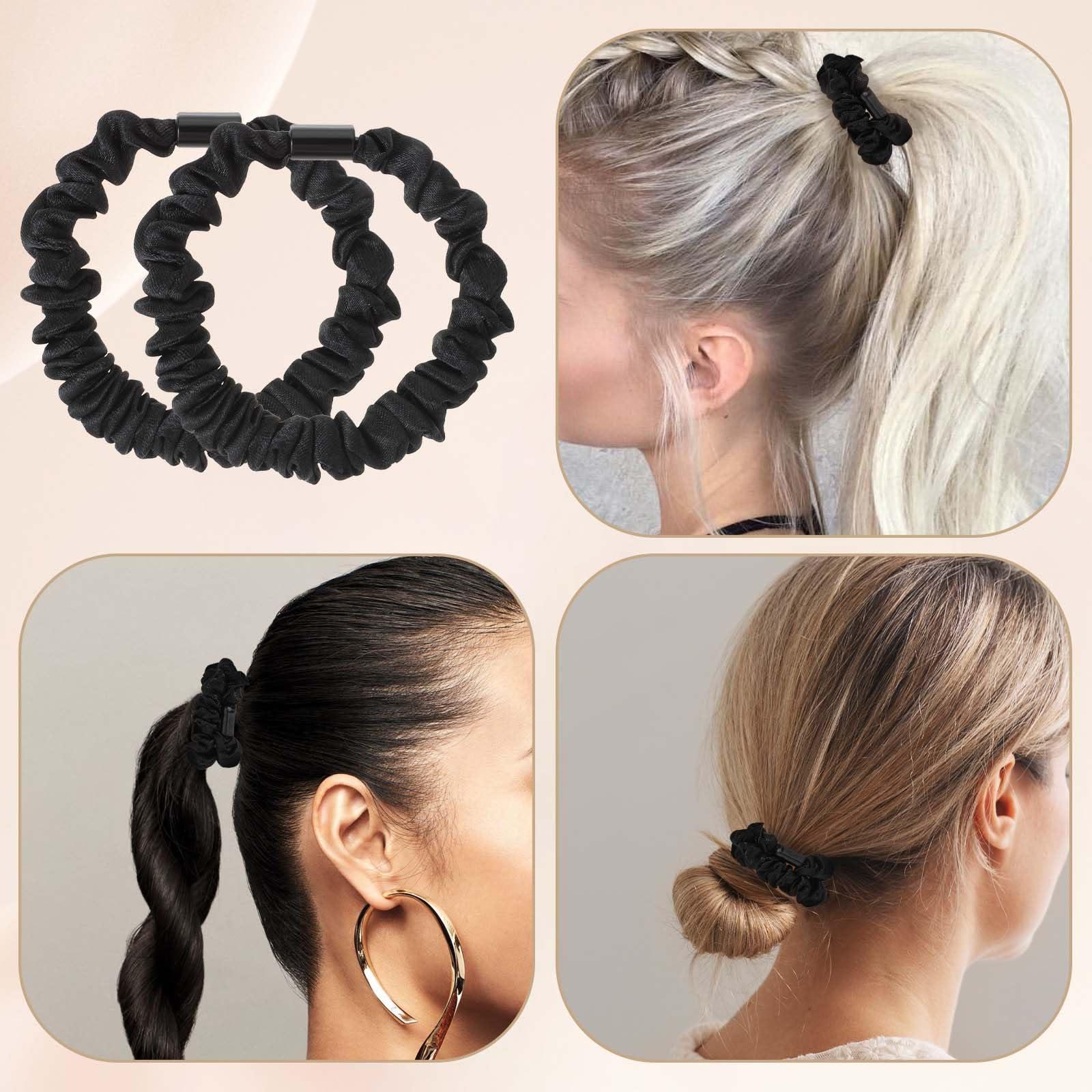 DIVINA VITAE Satin Hair Tie, 12Pcs No Slip Satin Hair Scrunchies Soft Silk hair scrunchies, Black Elastic Hair Ties No Damage Small Silk Scrunchies Cute Silk Ponytail Holders For Women Girls Thick Thin Hair