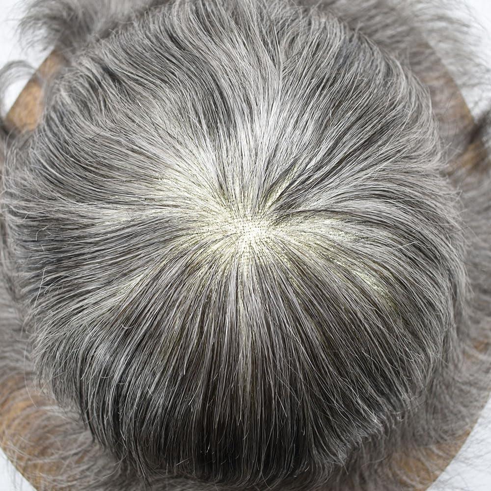 Hair Wonders Hair Wonders Toupee For Men Hair Replacement System Real Human Hair Piece For Men Swiss Lace Mens Toupee Hair Pieces Hair System For Men6x8 Medium light density #1B60 1B# OFF BLACK+60% GREY