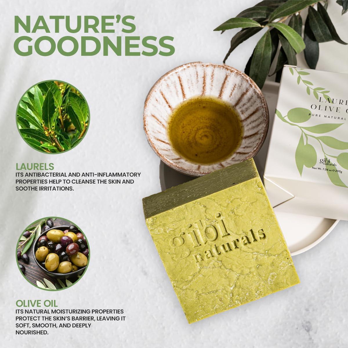 GIBI GIBI Olive Oil Soap Bar with Laurel - 7.06 Oz Pure Natural Olive Oil Bar Soap - Moisturizes & Hydrates Skin - Gentle on Face and Body - Vegan & Cruelty Free Olive Soap