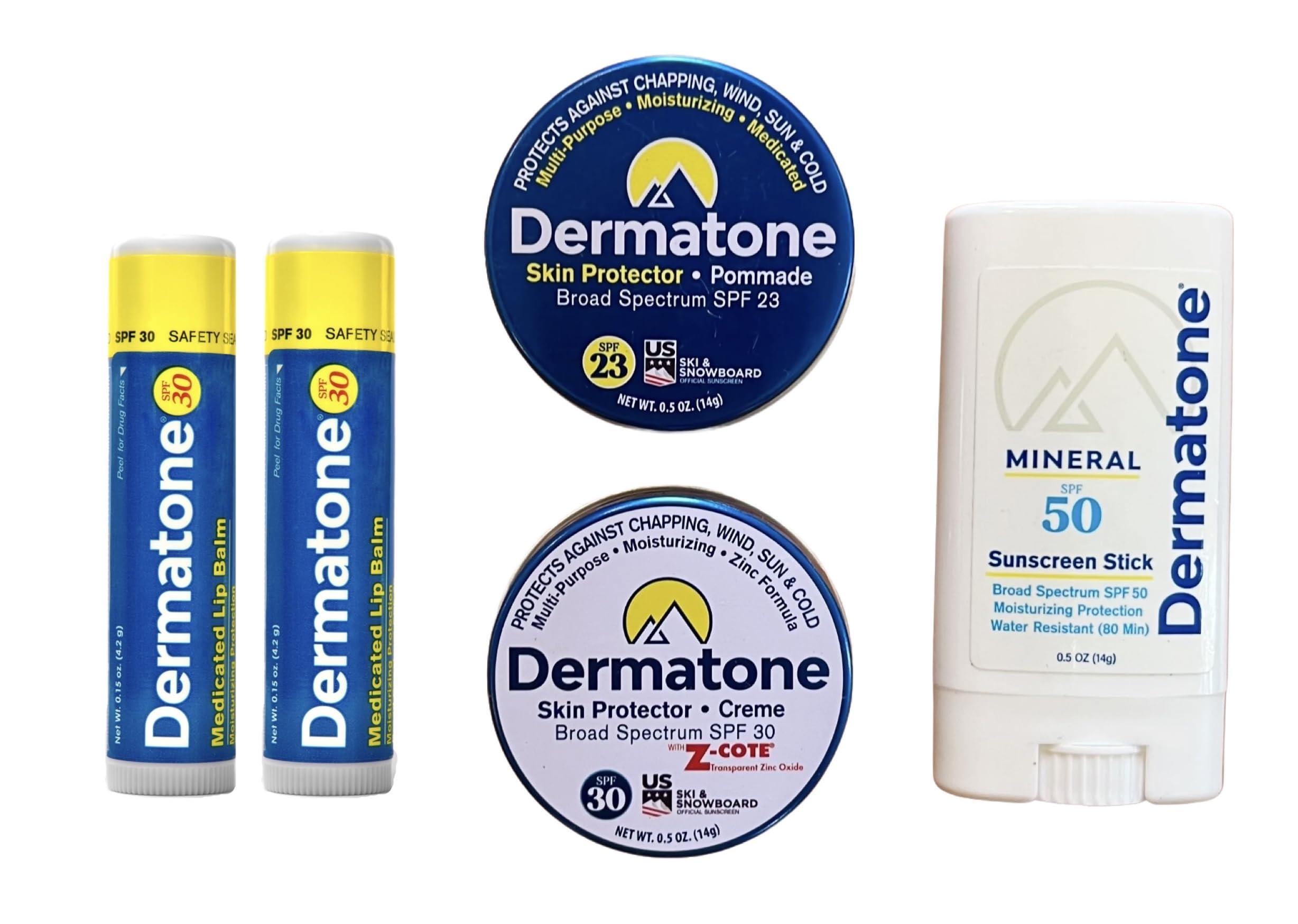 DERMATONE Dermatone Outdoor Protection Kit Holiday Gift | Contains 4 of our Sunscreen, Skin Protection Products | Classic Tin, Z-Cote, Mineral Sunscreen Stick & 2 Medicated Lip Balms