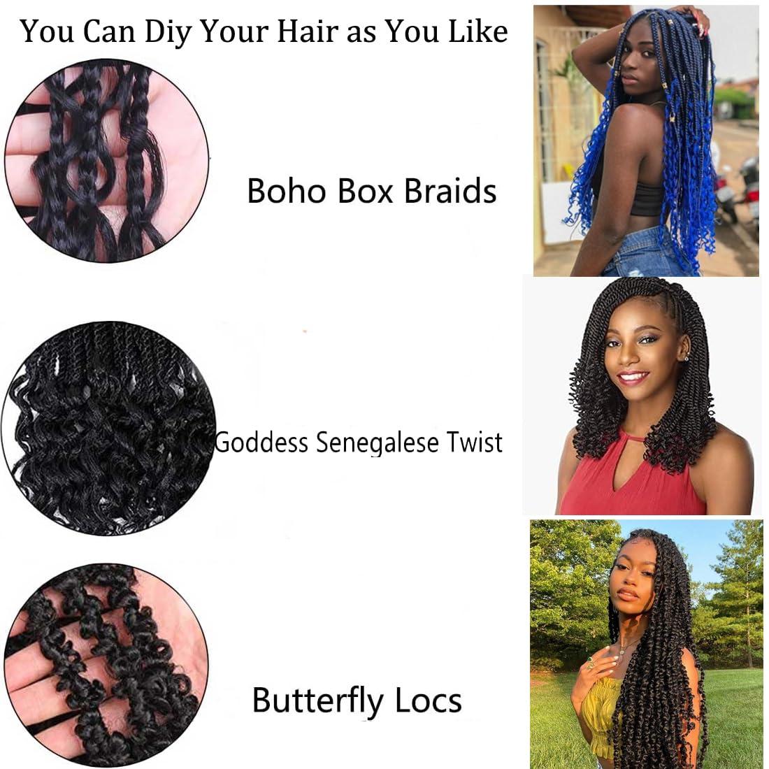 YUCCAHA Body Wave Crochet Hair 24 Inch 3packs Ocean Wave Braiding Hair Synthetic Curly Wave Twist Crochet Braids Wavy Braiding Hair Extensions French Curl Braid Hair (24\",C10)