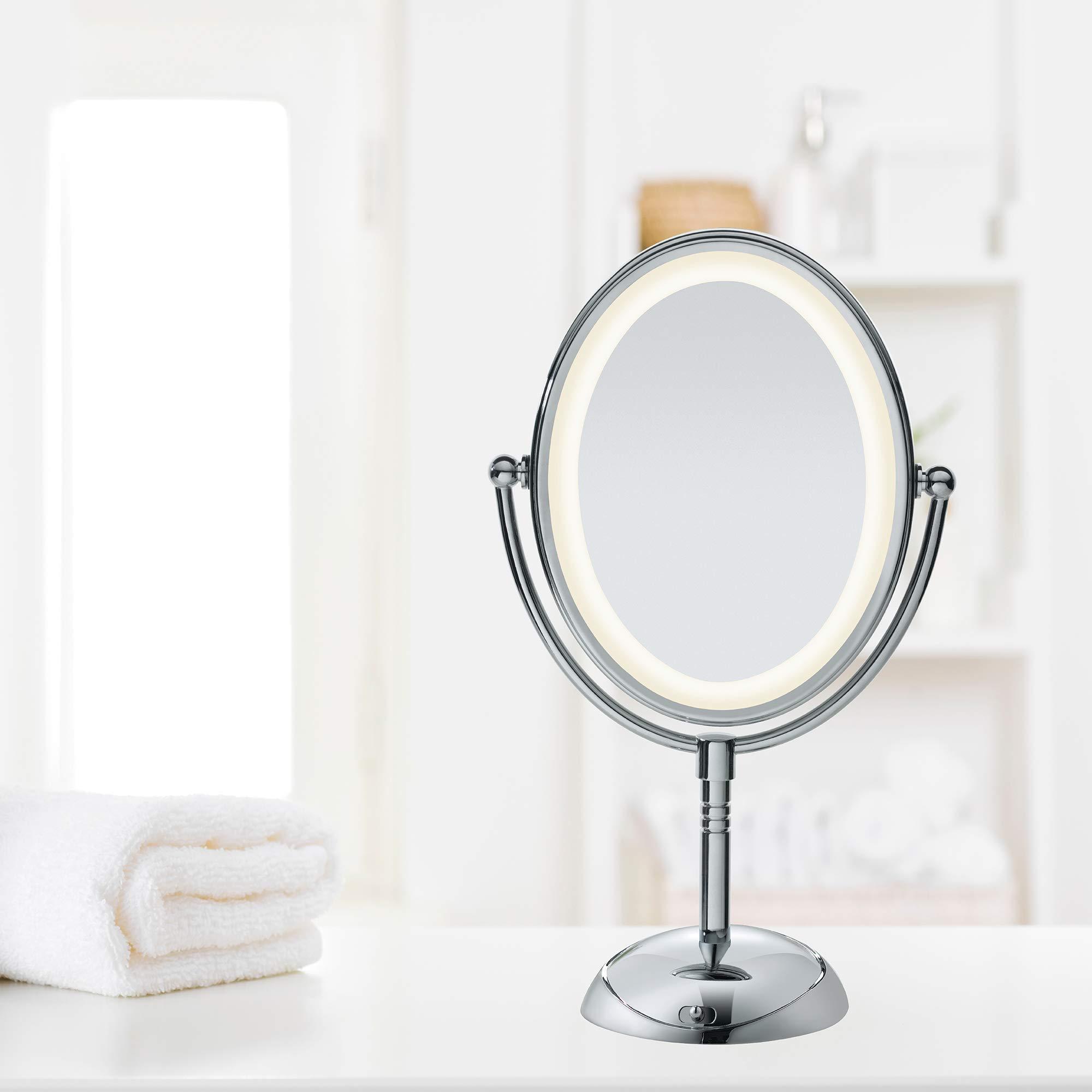 Conair Conair Lighted Makeup Mirror, LED Vanity Mirror, 1X/7X Magnifying Mirror, Double Sided, Battery Operated in Polished Chrome