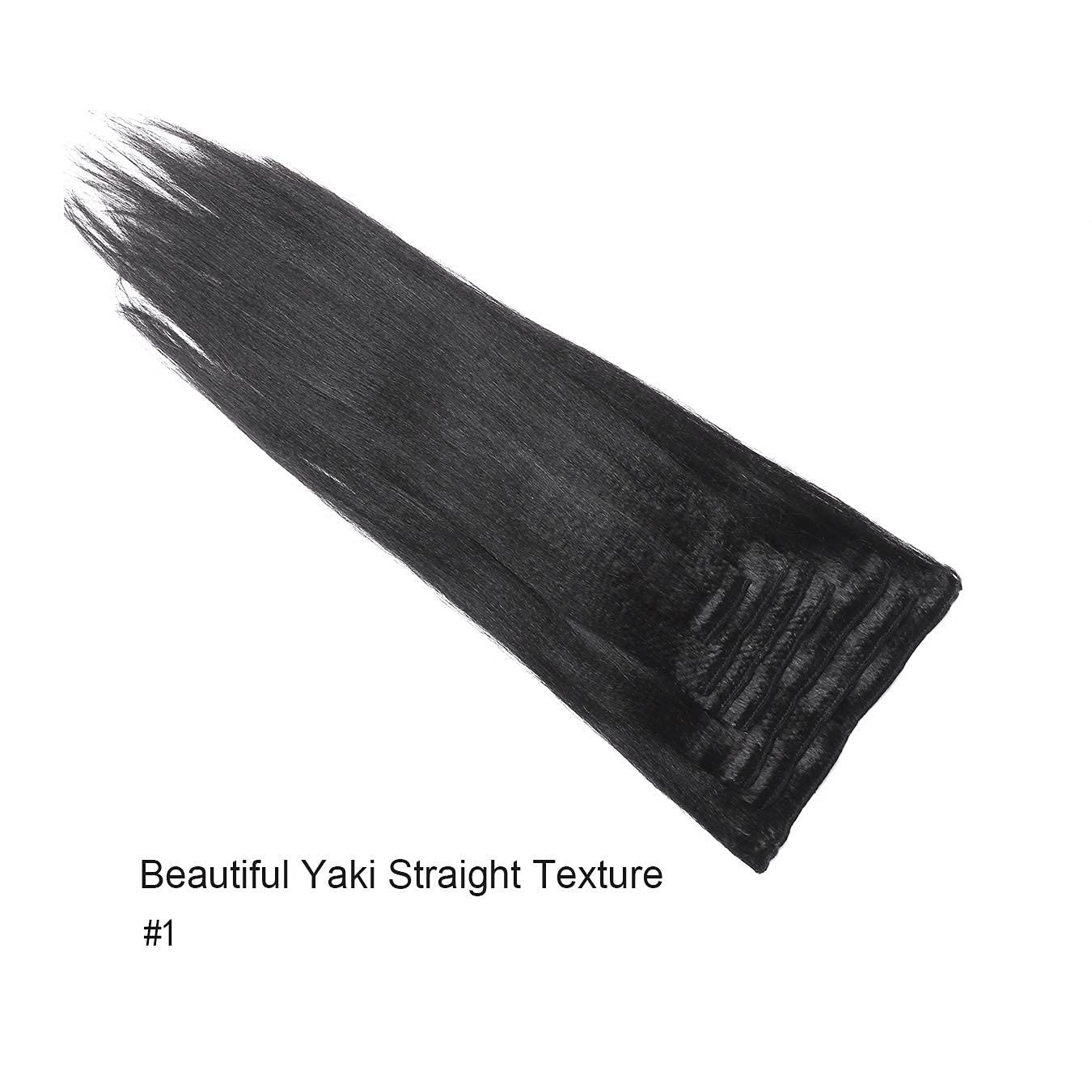Anrosa Anrosa Yaki Hair Clip in Yaki Hair Extensions Clip in Human Hair Jet black Hair Clip in Extensions for African American Yaki Straight Clip ins Natural Hair 12 Inch