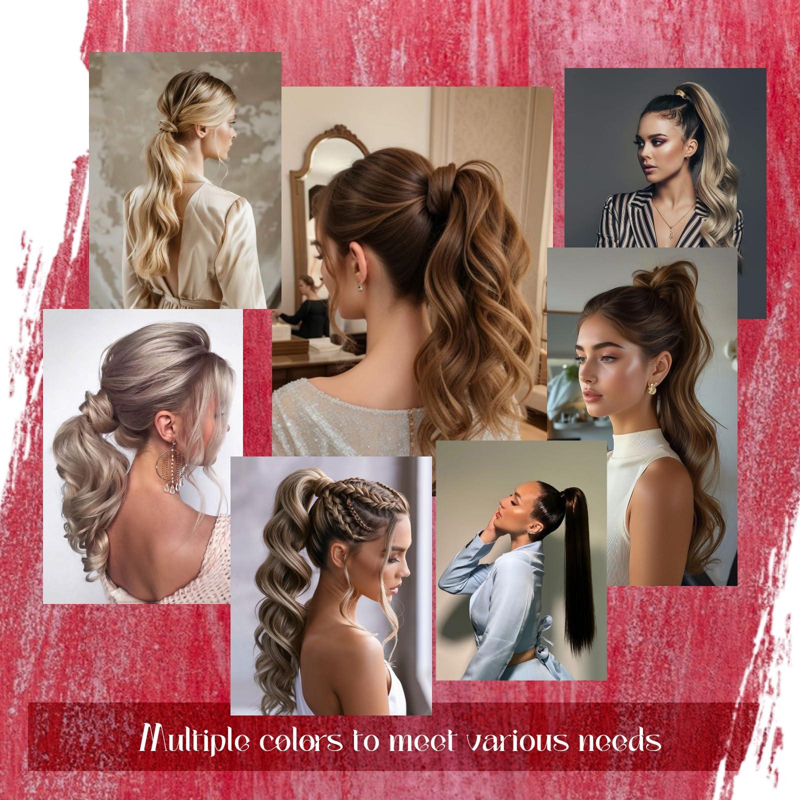 Vivien Vivien Ponytail Extension Human Hair Wrap Around Ponytail Extension Ash Blonde Highlight Golden Blonde Pony Tails Hair Extensions Clip in Ponytail Hair Extensions for Women 80G 18inch