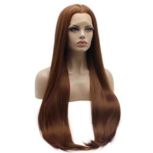 Lushy Lushy Lace Front Synthetic Straight Super Long 28inch Medium Auburn Wig Silk Soft Stylish Wig