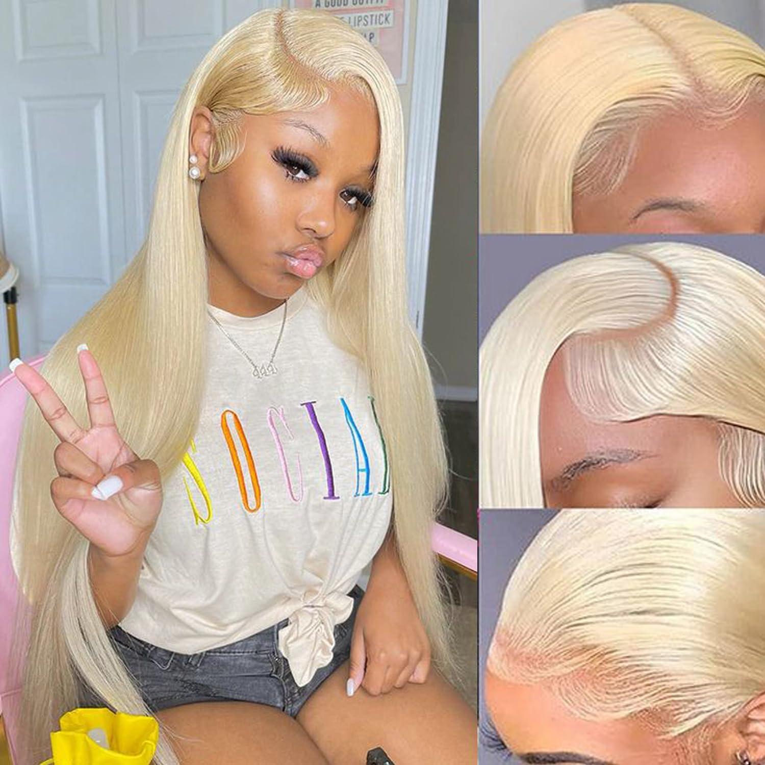 Amecire Amecire Blonde Wig Human Hair Wig 34 Inch 613 Lace Front Wig Human Hair for Women 180% Density 13x4 HD Transparent Straight Blonde Lace Front Wigs Human Hair Glueless Pre Plucked with Baby Hair