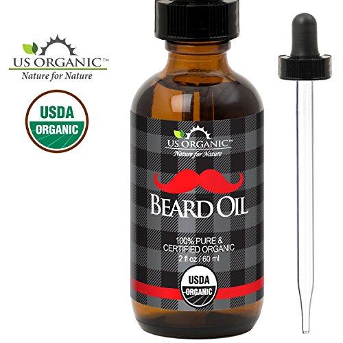 US Organic US Organic Beard Oil, 100% Pure, USDA Certified, Softens, shine, moisturizes, Amber Glass Bottle with Eye Dropper, 2 Ounce