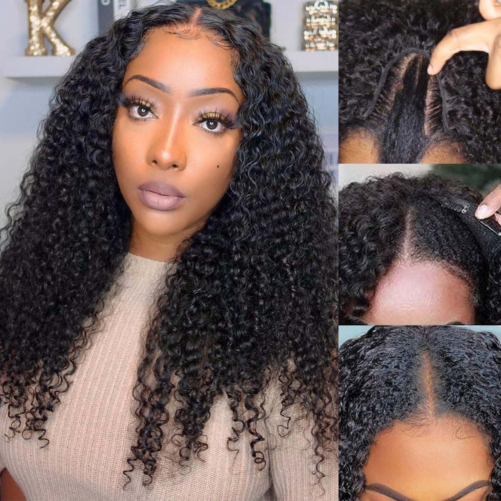 Yavida Yavida U Part Human Hair Wig Curly U Part Wig 100% Brazilian Virgin Human Hair Wig Glueless U Part Wigs for Black Women 180% Density U Part Curly Wig Human Hair 20 Inch Full Head Clip In Half Wig