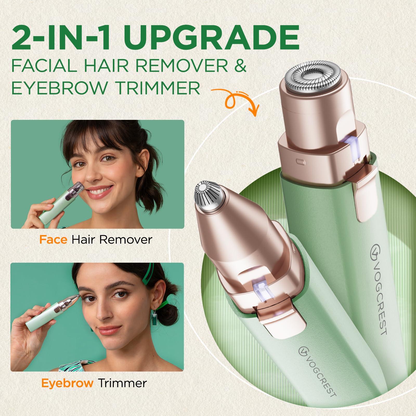 VG VOGCREST VOGCREST Hair Trimmer, 2 in 1 Facial Hair Remover & Eyebrow Trimmer for Women - Rechargeable, Portable, LED Light
