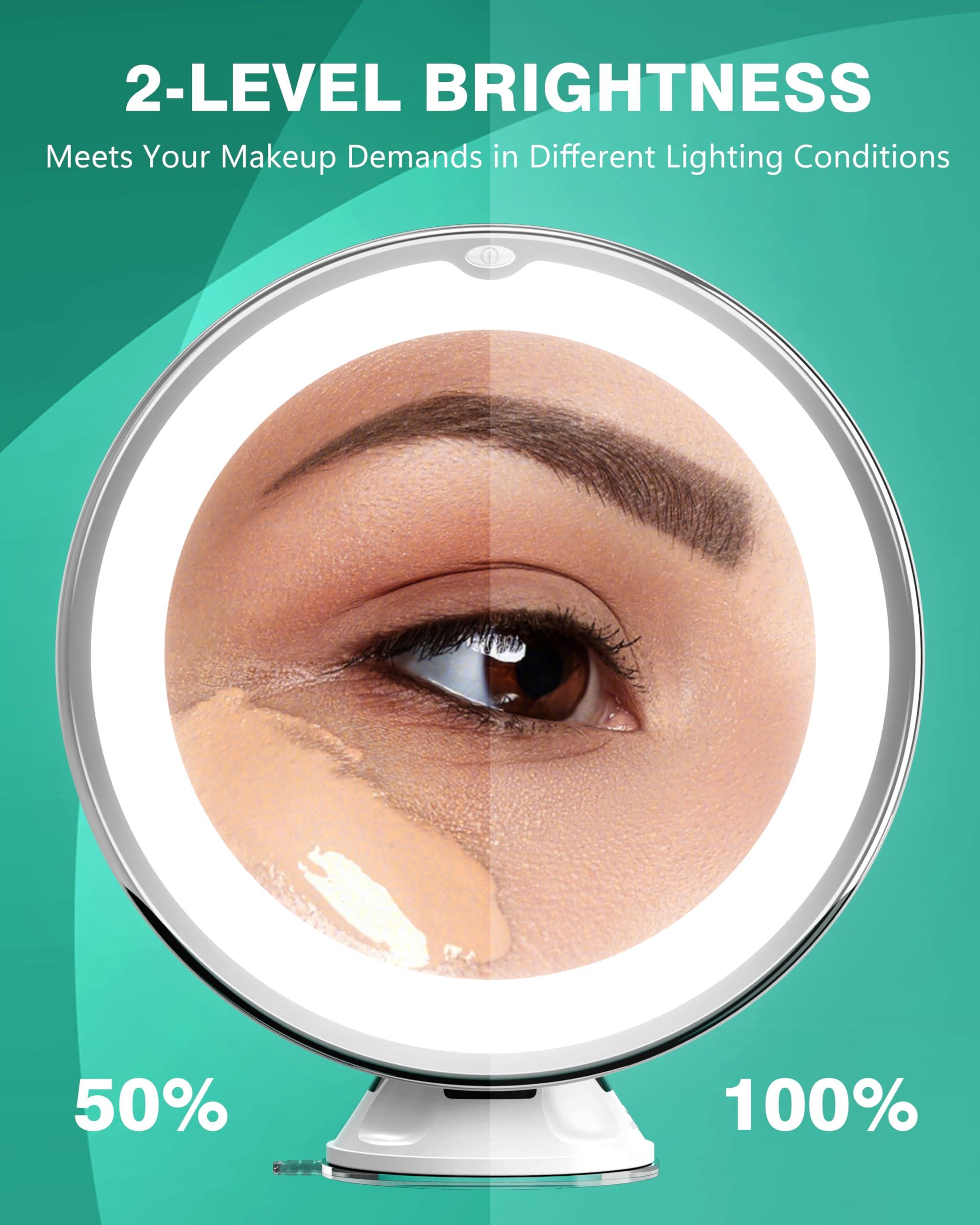 Auxmir Auxmir 2025 Upgraded 20X Magnifying Lighted Makeup Mirror with 2-Level Brightness, Vanity Mirror with Power Suction Cup and Tweezers, 360 Swivel, Portable Bathroom Mirror for Home Travel, White