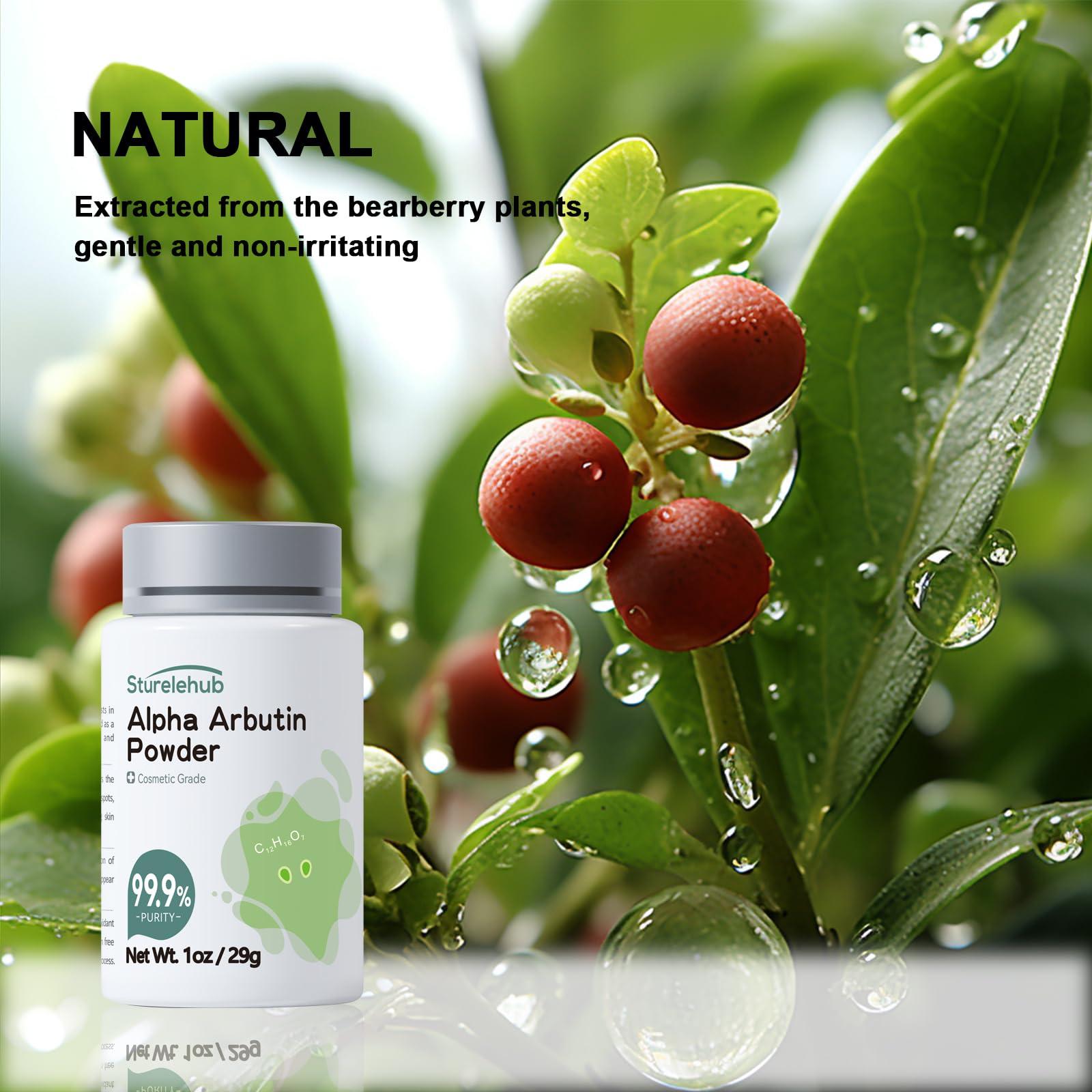 Sturelehub Alpha Arbutin Powder, 1OZ 99.9% Purity, Cosmetic Grade, Alpha Arbutin Powder for Homemade Cosmetics