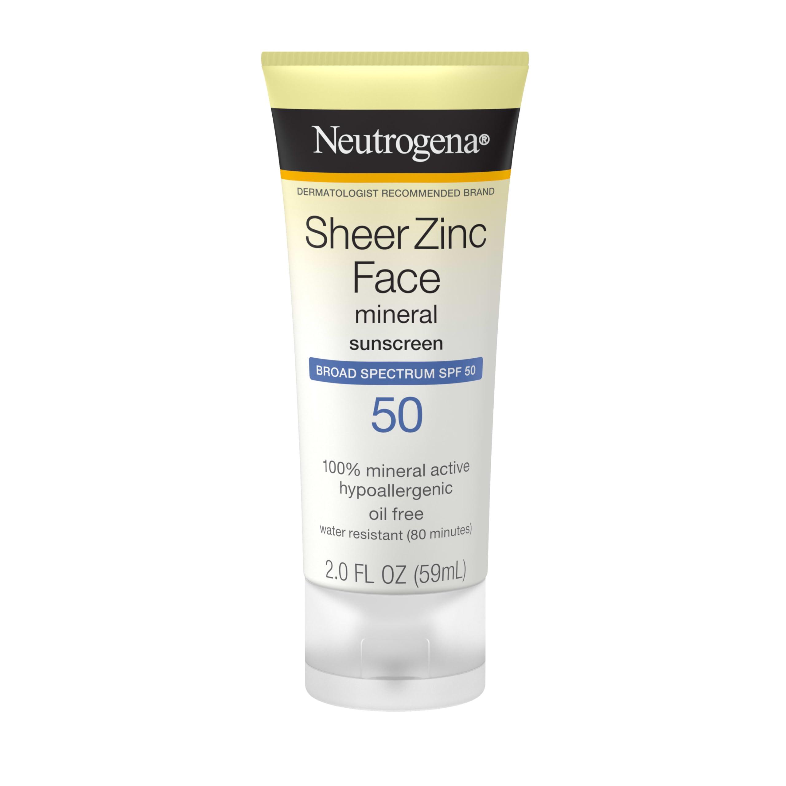 Neutrogena Neutrogena Sheer Zinc Oxide Dry-Touch Mineral Face Sunscreen Lotion with Broad Spectrum SPF 50, Oil-Free, Non-Comedogenic & Non-Greasy, Hypoallergenic, 2 fl. oz