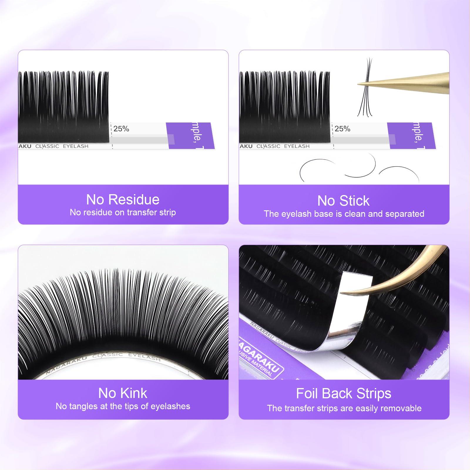 NAGARAKU NAGARAKU Eyelash Extensions Individual Lashes 0.03mm C curl 9mm 16 Rows Soft Natural Matte Black Professional Mega Volume Beauty Salon Supplies