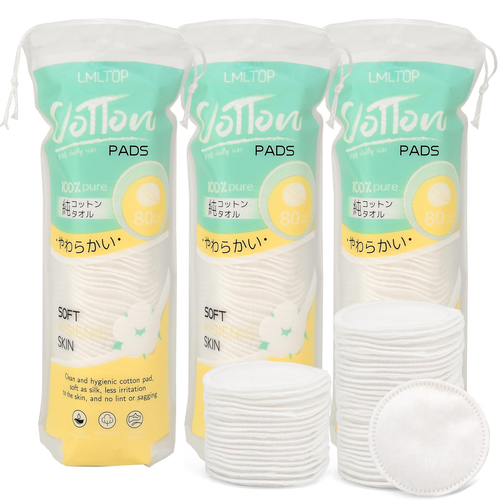 Aturmon Pack of 3, Cotton Rounds Pads for Face - Makeup Remover Round Cotton Pads, Lint-Free, 240 Sheets