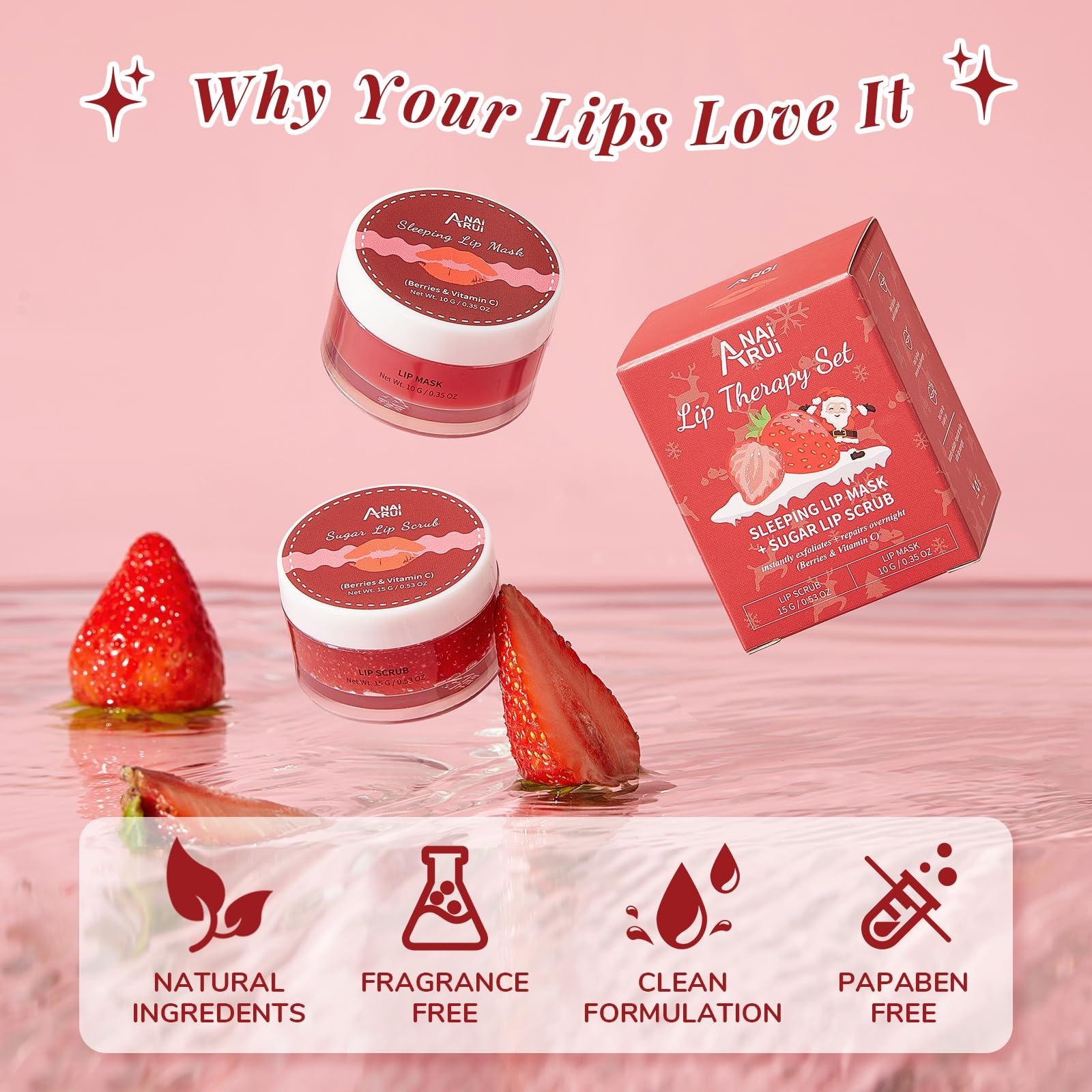 ANAI RUI ANAI RUI Lip Scrub & Lip Mask Valentine\'s Day Gifts, Lip Exfoliator Scrub and Moisturizer Gift For Girls, Lip Scrubber Exfoliator & Sugar Lip Scrub with Vitamin C, Lip Sleeping Mask Gift Set for Women