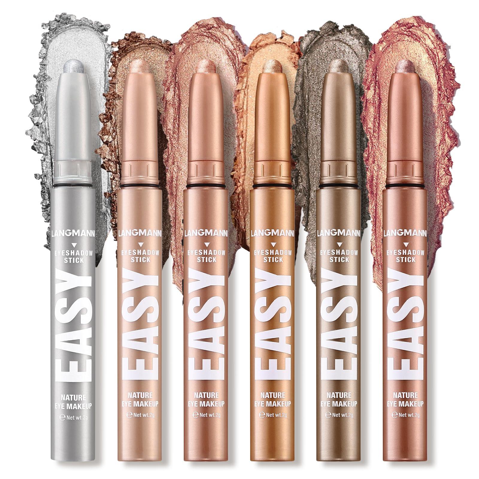 LANGMANNI LANGMANNI Eyeshadow Stick, 6 PCS Waterproof Multi-Color Eyeshadow Pen Set, Creamy Long-Lasting Eye Makeup Kit, Natural & Shimmer Shades Contour Stick, Perfect Gifts For Women (#B)