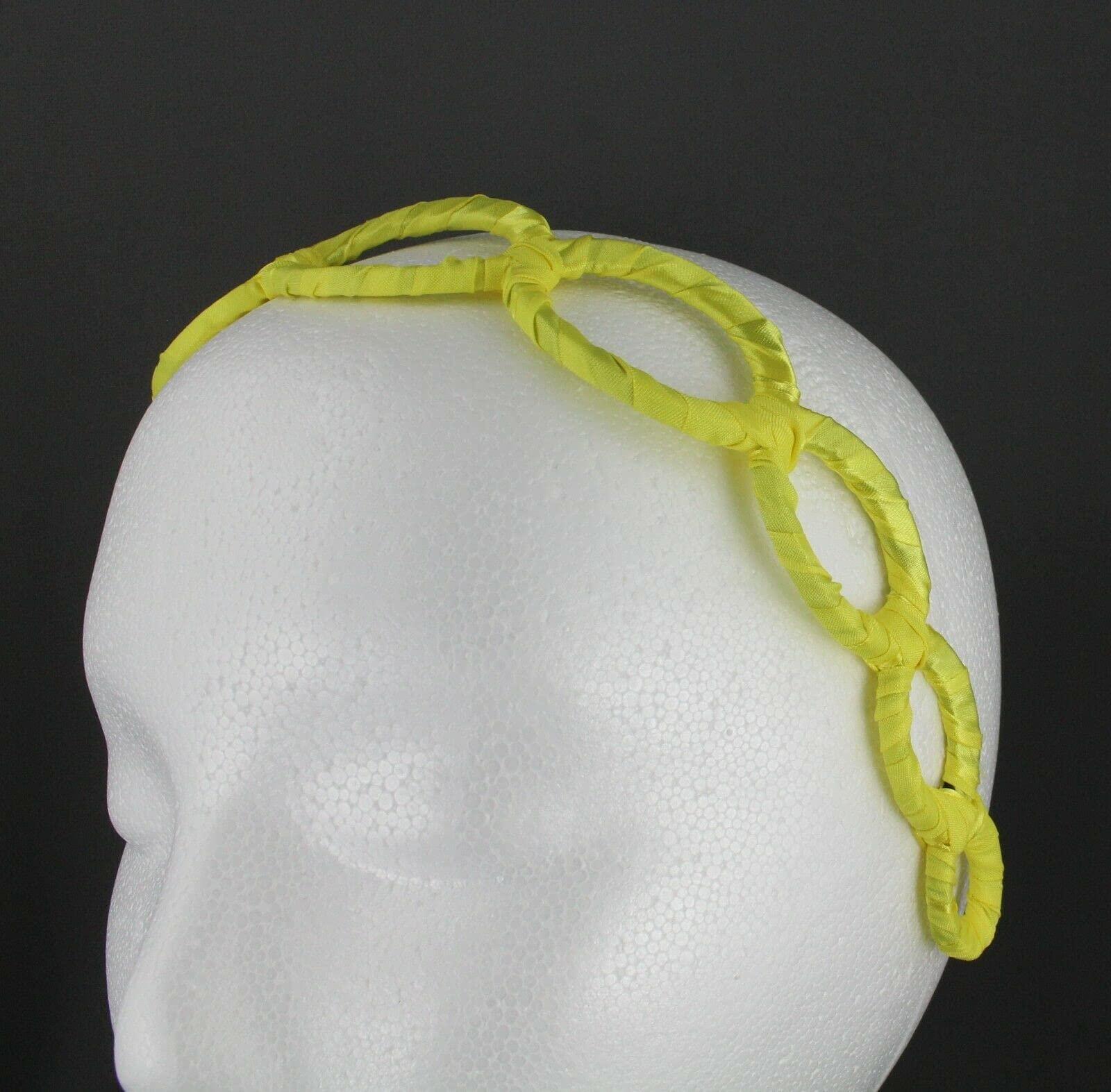 Wholesale Fashion HairClip Yellow Satin Wrapped Fabric 1 3/8" Wide Headband Oval Chain Link Cut Out Pattern Fashion hair Accessories for Women
