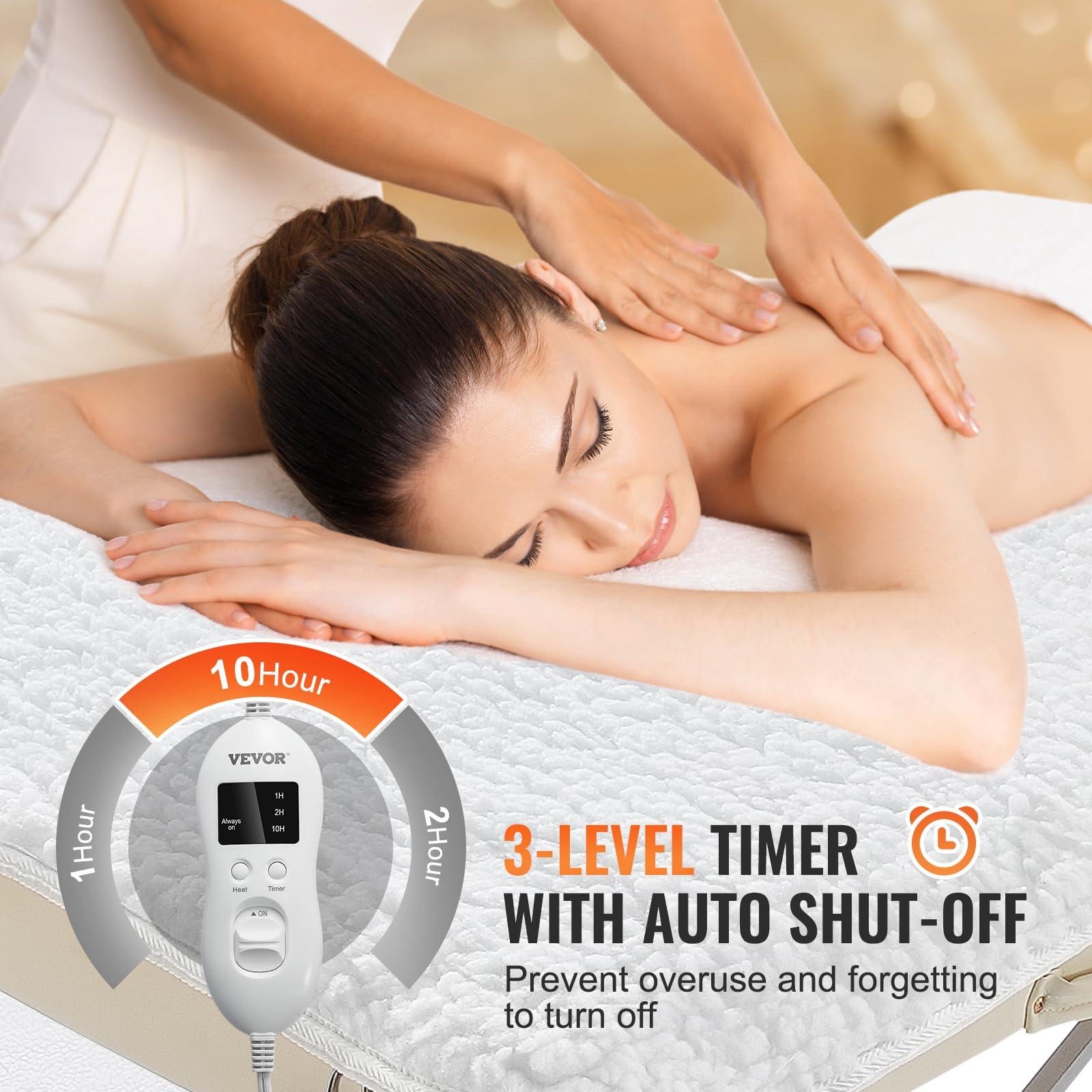 VEVOR VEVOR Massage Table Warmer Heating Pad, Professional SPA Massage Bed Warmer, 1" Thickened Fleece Heating Pad with 3-Level Timer, 8 Heat Settings, Overheat Protection for Massage Bed Spa, 72.8" x 30"