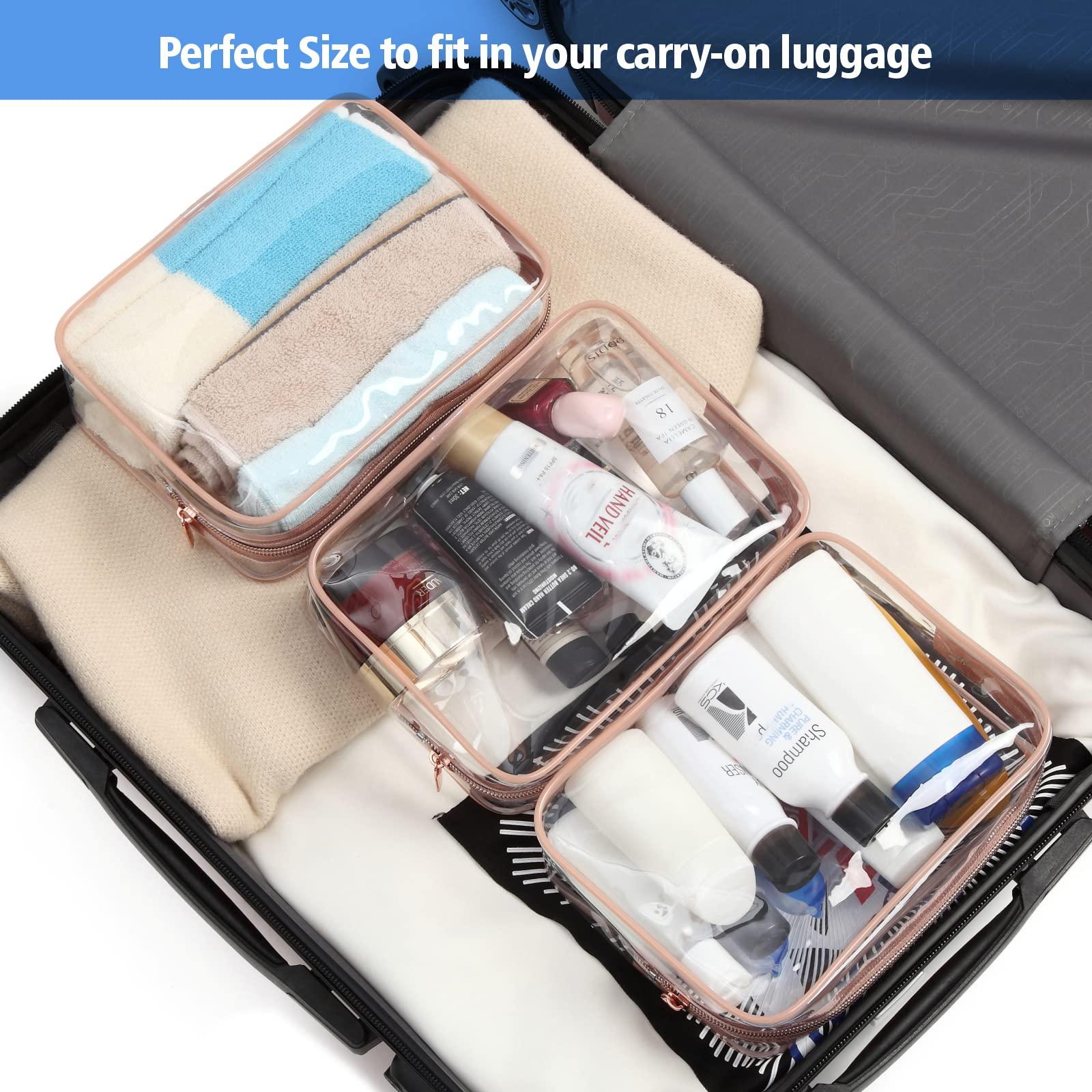 PACKISM PACKISM 2 Pack Rose Pink TSA Approved Toiletry Bag and 9 Pack Travel Bottles with Clear Makeup Bag for Toiletries, Bundle Sales