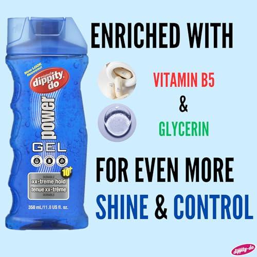 Dippity Do Dippity Do Power Gel - Men\'s Strong Hold Hair Gel - High Shine, Natural Feel and Non-Flaking - Formulated with Panthenol, Argan Oil, Olive Oil and Tea Tree Oil - 350 mL/11.8 fl oz