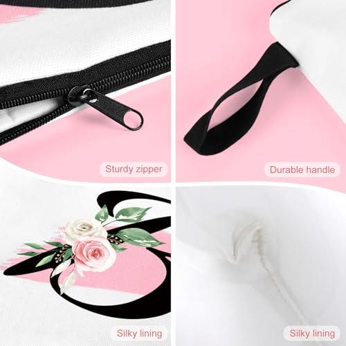 Prettyui Prettyui Initial Monogram Personalized Makeup Bag, Bride Bridesmaid Cosmetic Bag, Portable Cosmetic Bag Toiletry Bag Travel Bag Birthday Gifts for Women Girl, Personalized Cosmetic Bag for Women (B)