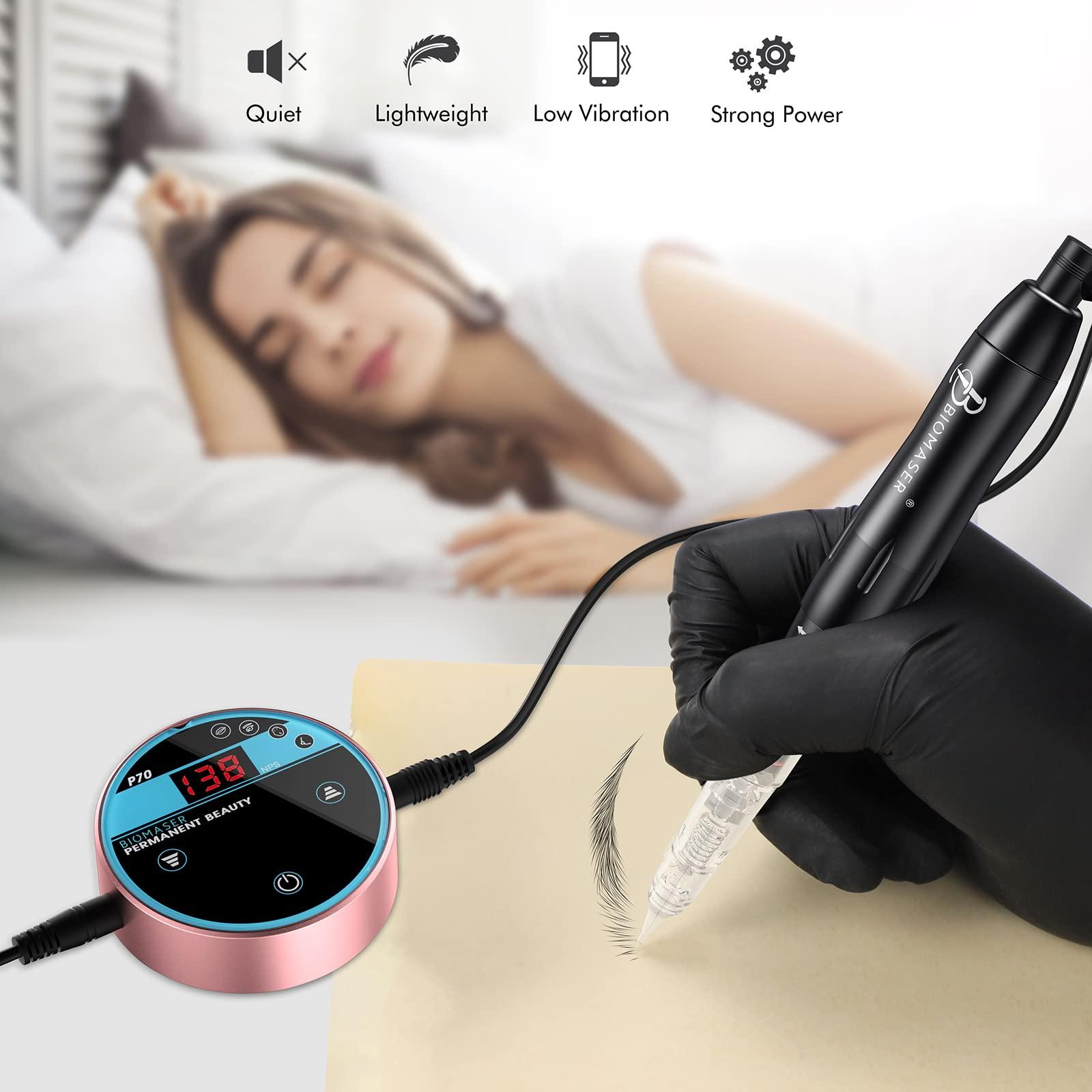 BIOMASER P70 Permanent Makeup Machine kit-BIOMASER Permanent Makeup Microblading Tattoo Machines with Swiss Motor Rotary Pen Mini Power Supply Cartridge needles for Eyebrow Eyeliner Lip