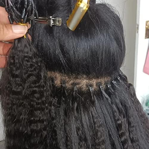 YiXing Kinky Straight Microlink Hair Extensions Human Hair YiXing Micro Loop Hair Extensions Brazilian Remy Hair 50g Per Pack Coarse Straight Micro Rings Hair Extensions 14Inch ,1g/strands