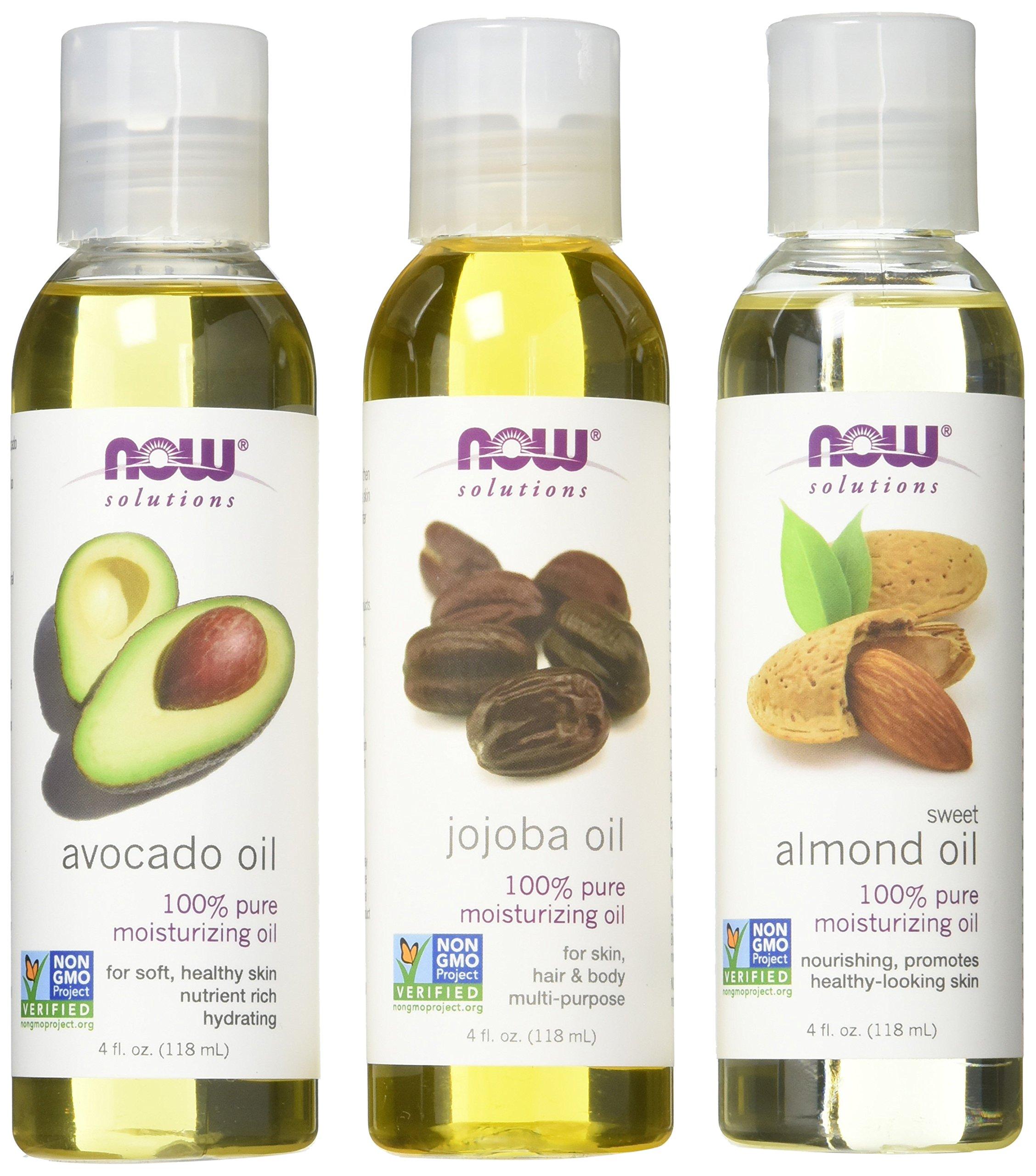 Now Foods Now Foods Variety Moisturizing Oils Sampler: Sweet Almond, Avocado, and Jojoba Oils - 4oz. Bottles each