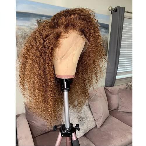 mszyhuwan Afro Kinky Curly Bob Wig Honey Blonde #27 Lace Front Wig Human Hair Wigs For Black Women Free Part Pre Plucked Bleached Knots With Baby Hair Natural Hairline Brazilian Remy Hair Transparent Swiss Lace