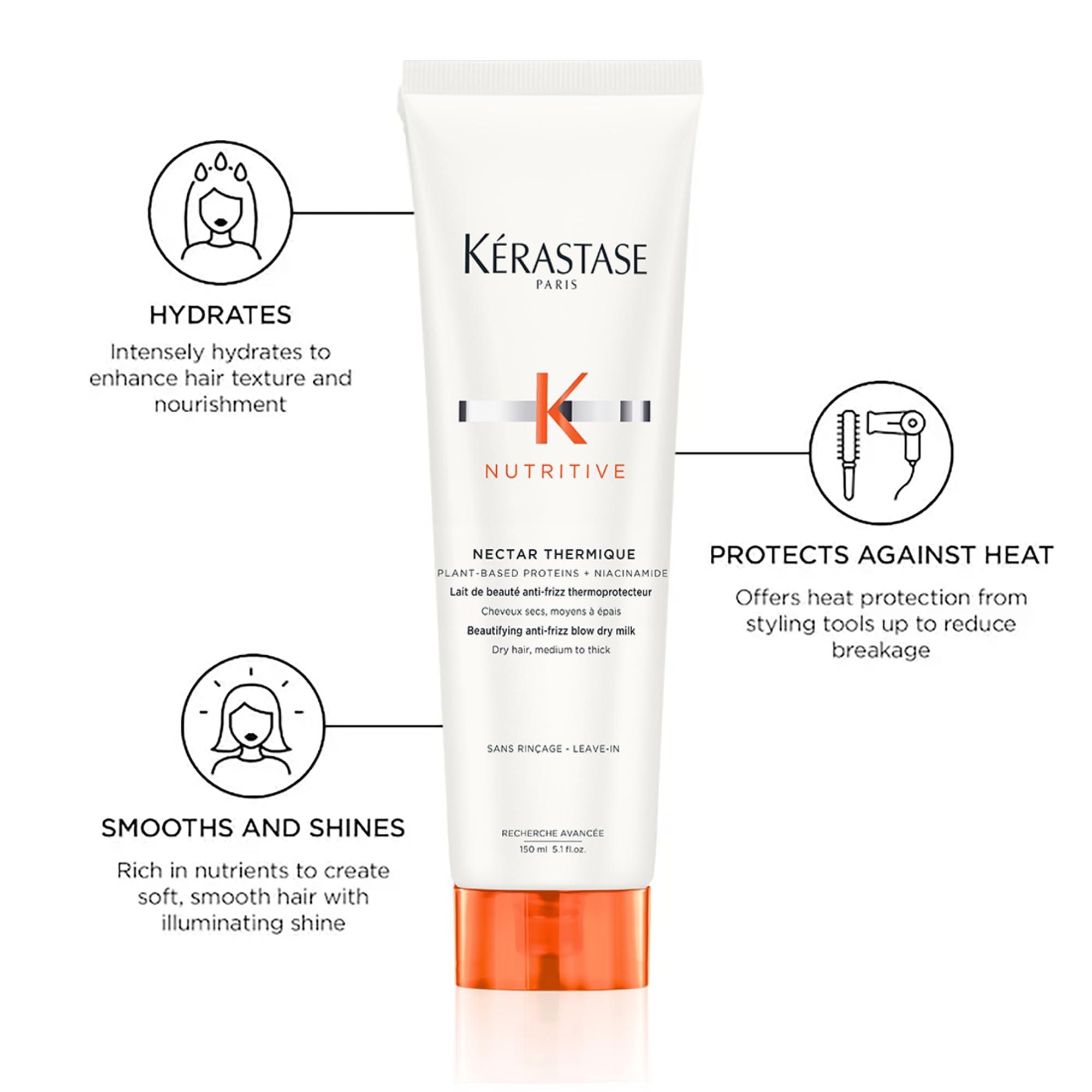 KERASTASE Kerastase Nutritive Nectar Thermique Heat Protecting Leave-In Cream, Deeply Conditioning, Reduces Frizz, With Plant-Based Proteins, For Medium to Thick Hair, 1.7 Fl Oz