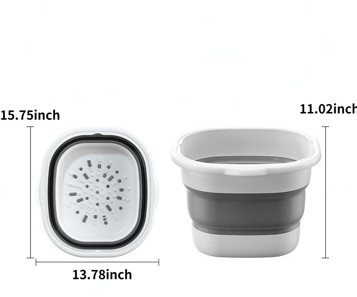 BeyondNice Portable Collapsible Foot Bath Basin for Soaking Feet, Foot Soak Tub, Plastic Foot Bucket and Massage Acupoint, Home Foot Spa Kit, Foldable Laundry Baske (Gray)