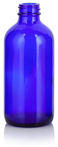 JUVITUS JUVITUS 8 oz Cobalt Blue Boston Round Glass Bottles with Black Lotion Pump (4 pack) + Travel Foamer Bottle