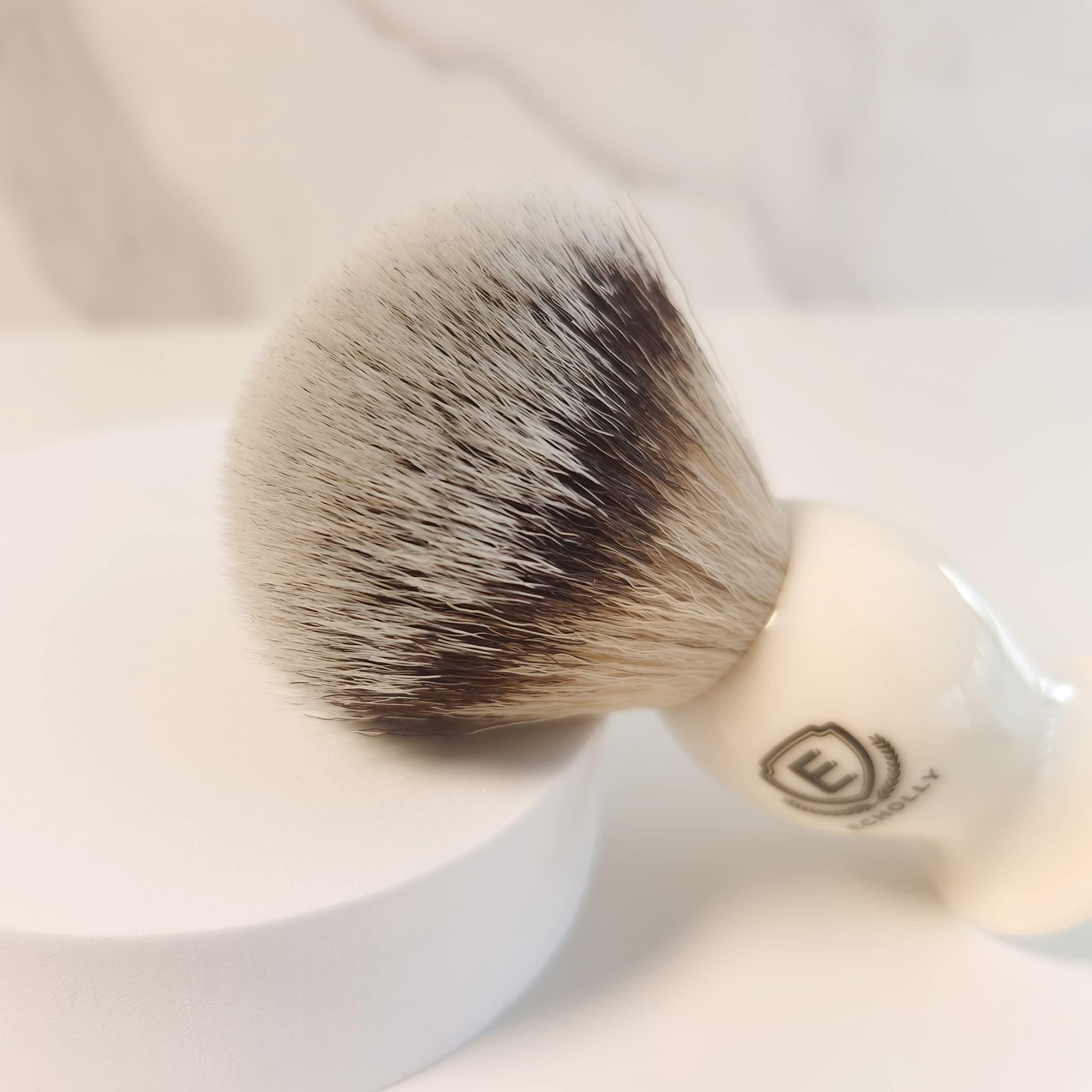 ECHOLLY 3 in1 Premium Shaving Brush Kit for Men Includes Vegan Badger Synthetic Hair Shaving Brush,Stainless Steel Shaving Soap Bowl,Heavy Safety Stand for Mens Gift (Ivory White)