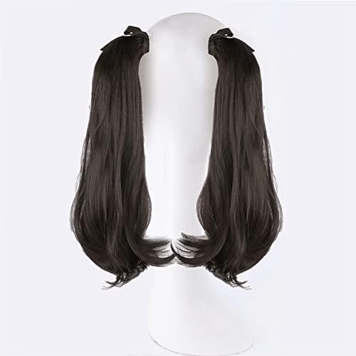 LesafeV LesafeV 2pcs Ponytail Wig Tie up-Long Straight Hair Extension Cosplay Twin-tail Cute Pony Tail Pig Tails Hairstyle 18" Black Brown
