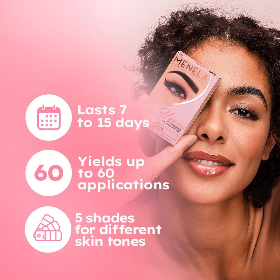 Menela MENELA Eyebrow Henna Tint - Medium Brown Henna Brow Dye with Bamboo Extract for Enhanced, Natural-Looking Brows - 2.5g Henna Powder & 15ml Fixer - Eyebrow Tint Kit