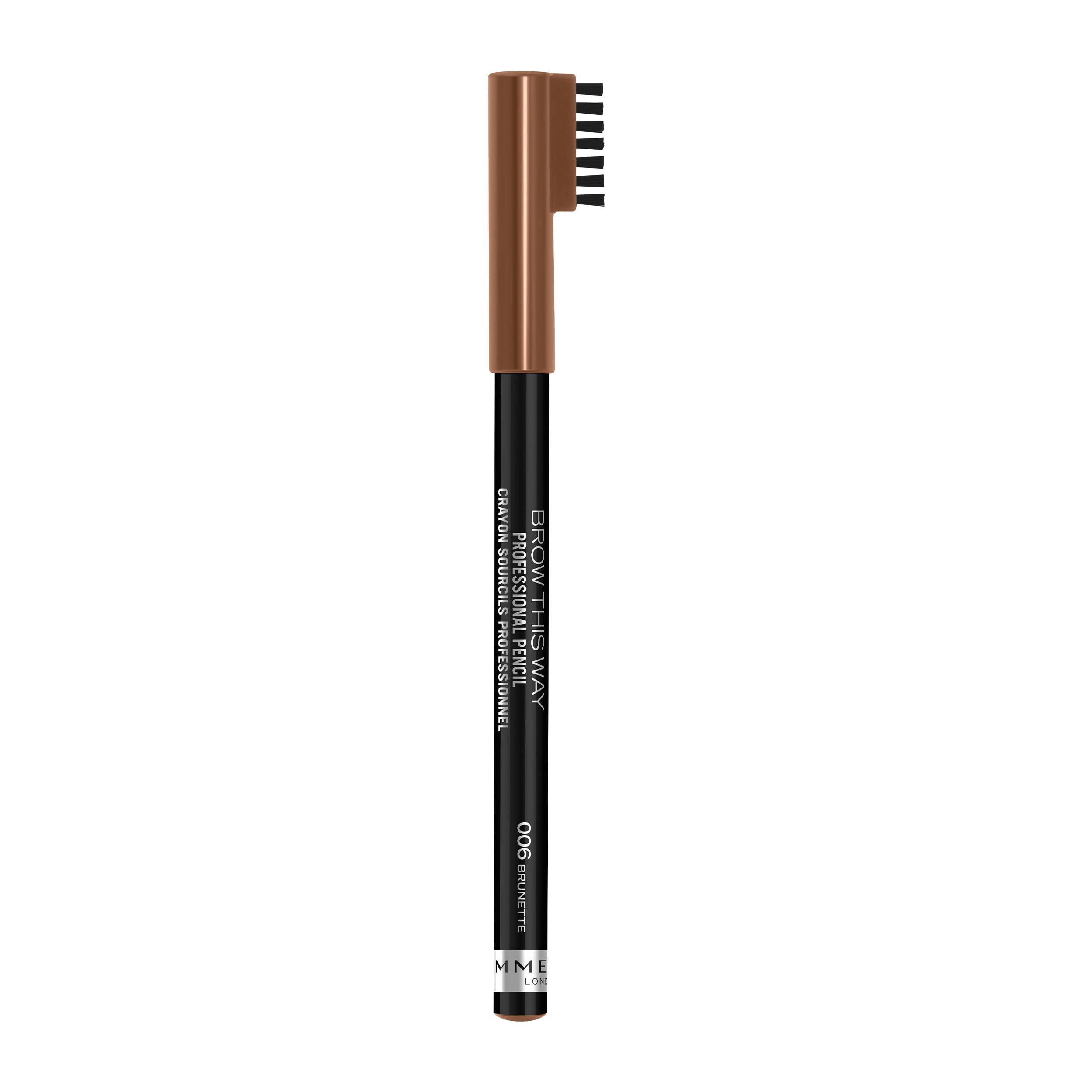 Rimmel Rimmel London Brow This Way Professional Eyebrow Pencil, Long-Wearing, Highly-Pigmented, Built-In Brush, 006, Brunette, 0.05oz