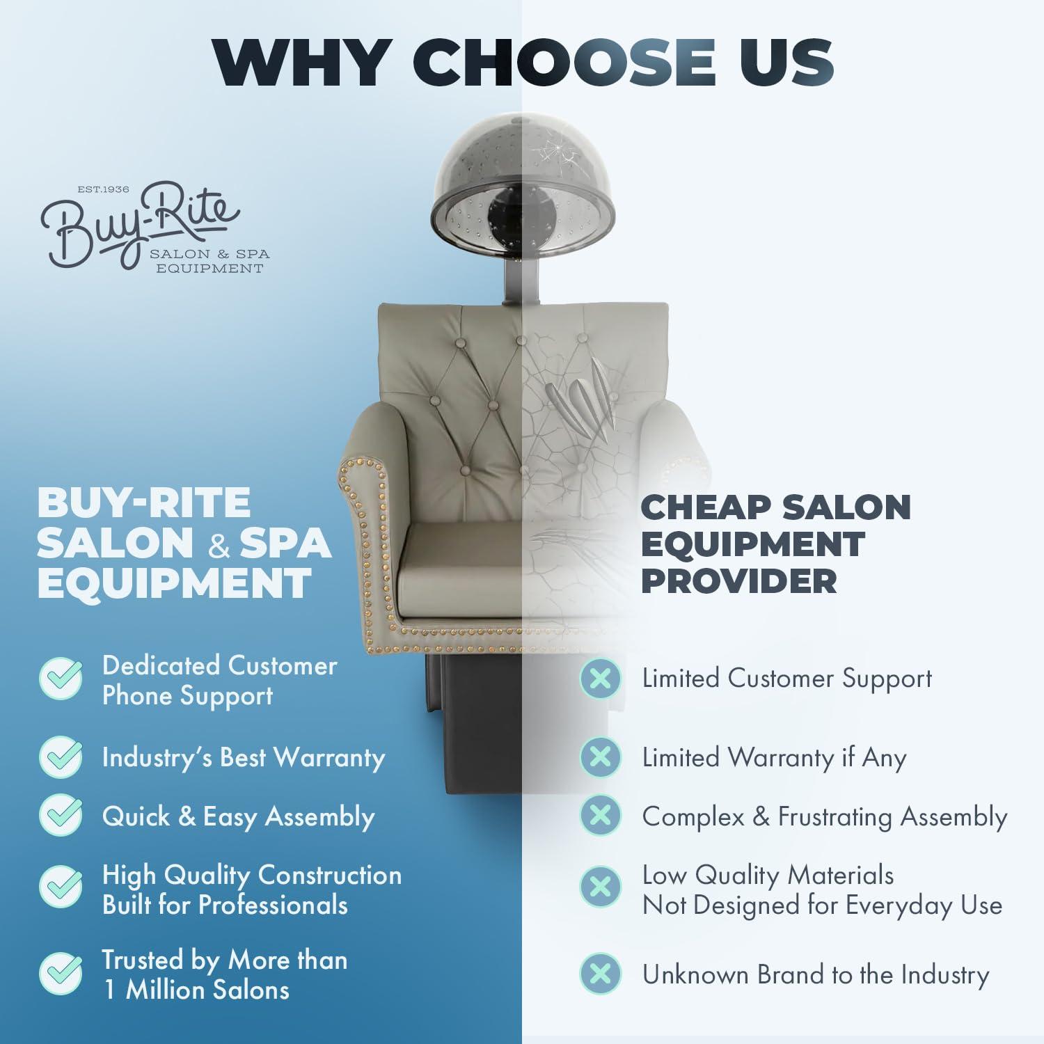 Buy-Rite Salon & Spa Equipment Buy-Rite Chelsea Professional Hair Dryer Chair Combo, Commercial Salon Dryer with 980 Watt Hood, Extra Wide Tufted Chair, Brass Nailhead Trim, NIN-9902DC&HL-1500-GRY (Gray)