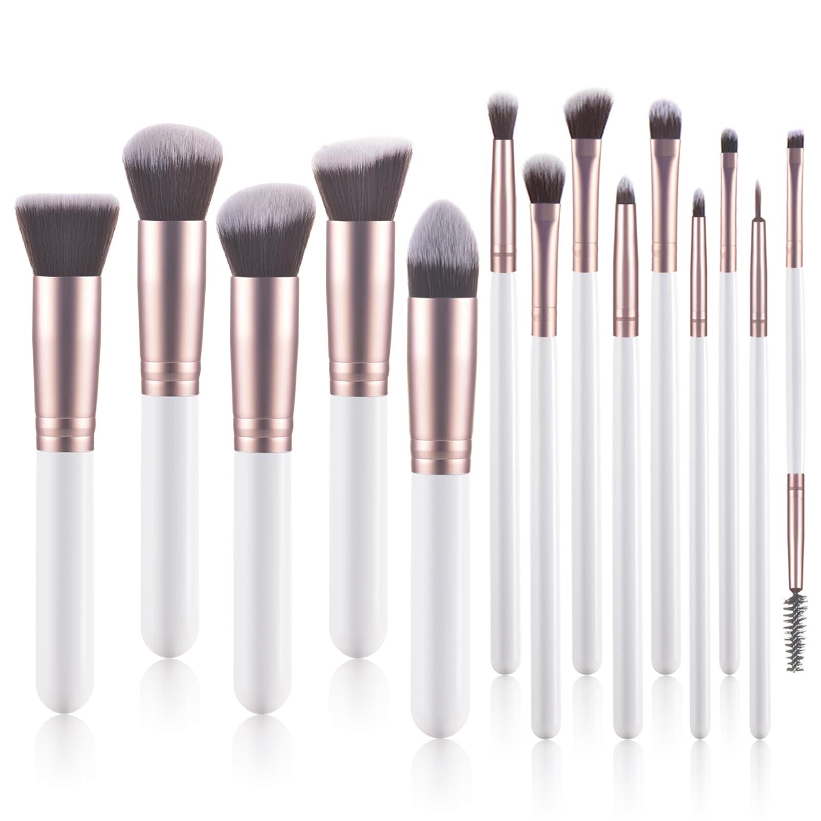 YJ-Anyue YJ-anyue Elegant White Makeup Brushes: 14pcs Wooden Makeup Brush Set - Essential Makeup Tools for Women and Girls, Premium Quality MAKEUP BRUSHES and MAKEUP TOOLS in a Complete MAKEUP BRUSH SET