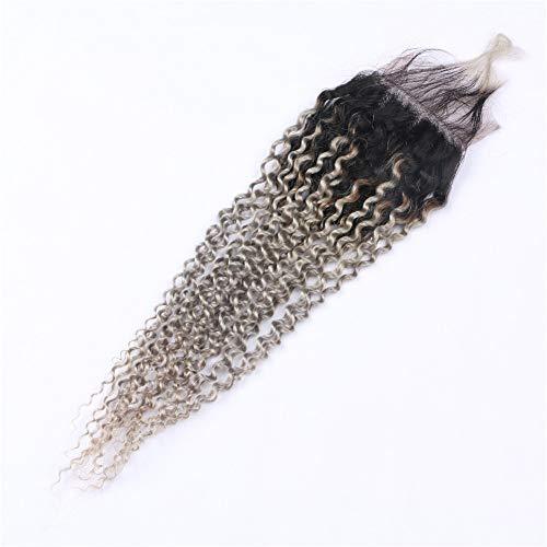 Tony beauty hair Tony Beauty Hair Ombre Silver Grey Hair Extensions with Closure Kinky Curly #1B Grey Ombre Human Hair 4 Bundles with Lace Closure 4x4 Grey Ombre Malaysian Curly Human Hair Weaves (24 24 24 24 with 22)