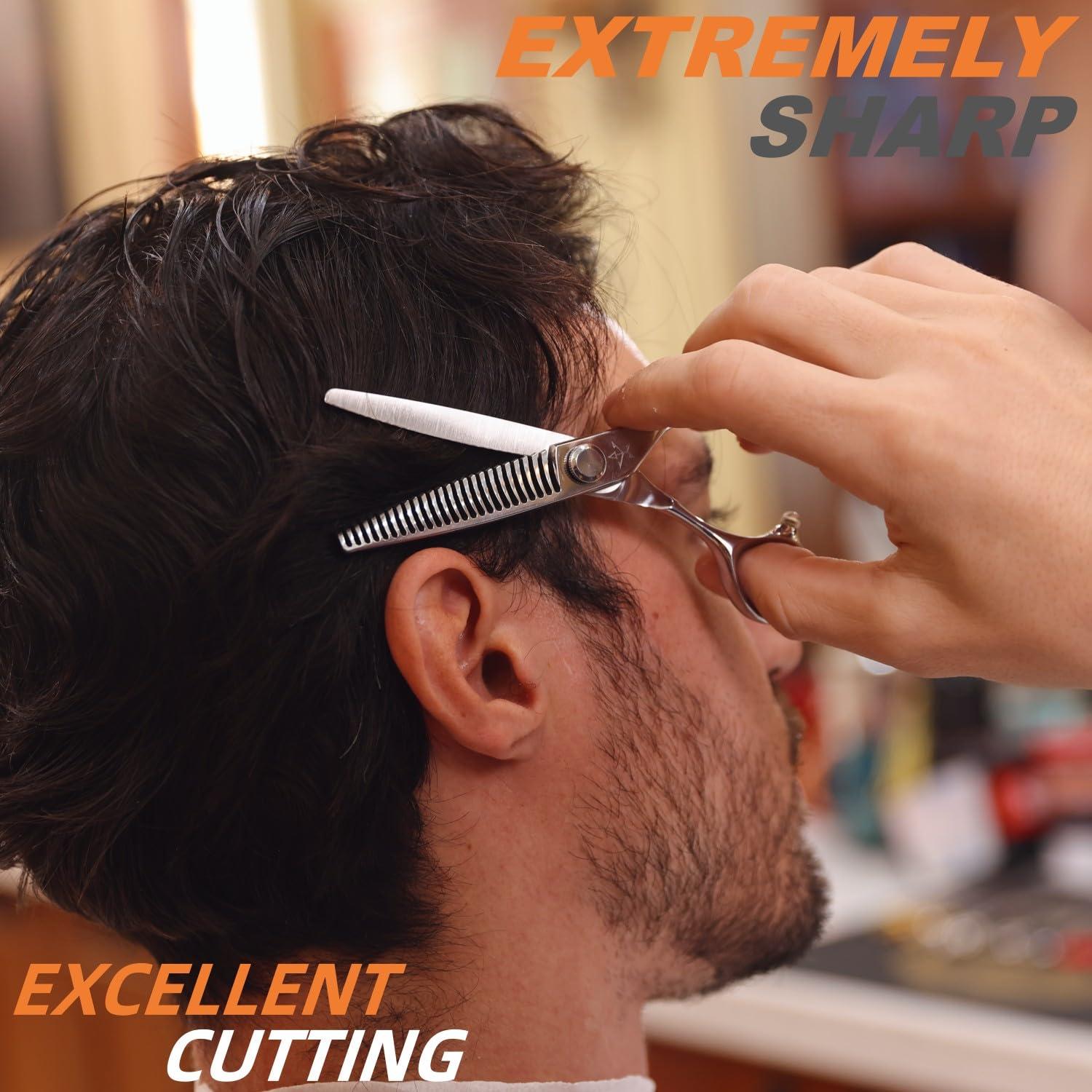 Fengliren Fengliren High-end Professional Hair Cut Thinning Scissors Hair Cutting Teeth Shears Barber Hairdressing Texturizing Scissor Extremely Very Sharp 6 Inch 440C Stainless Steel For Men Women Salon & Home