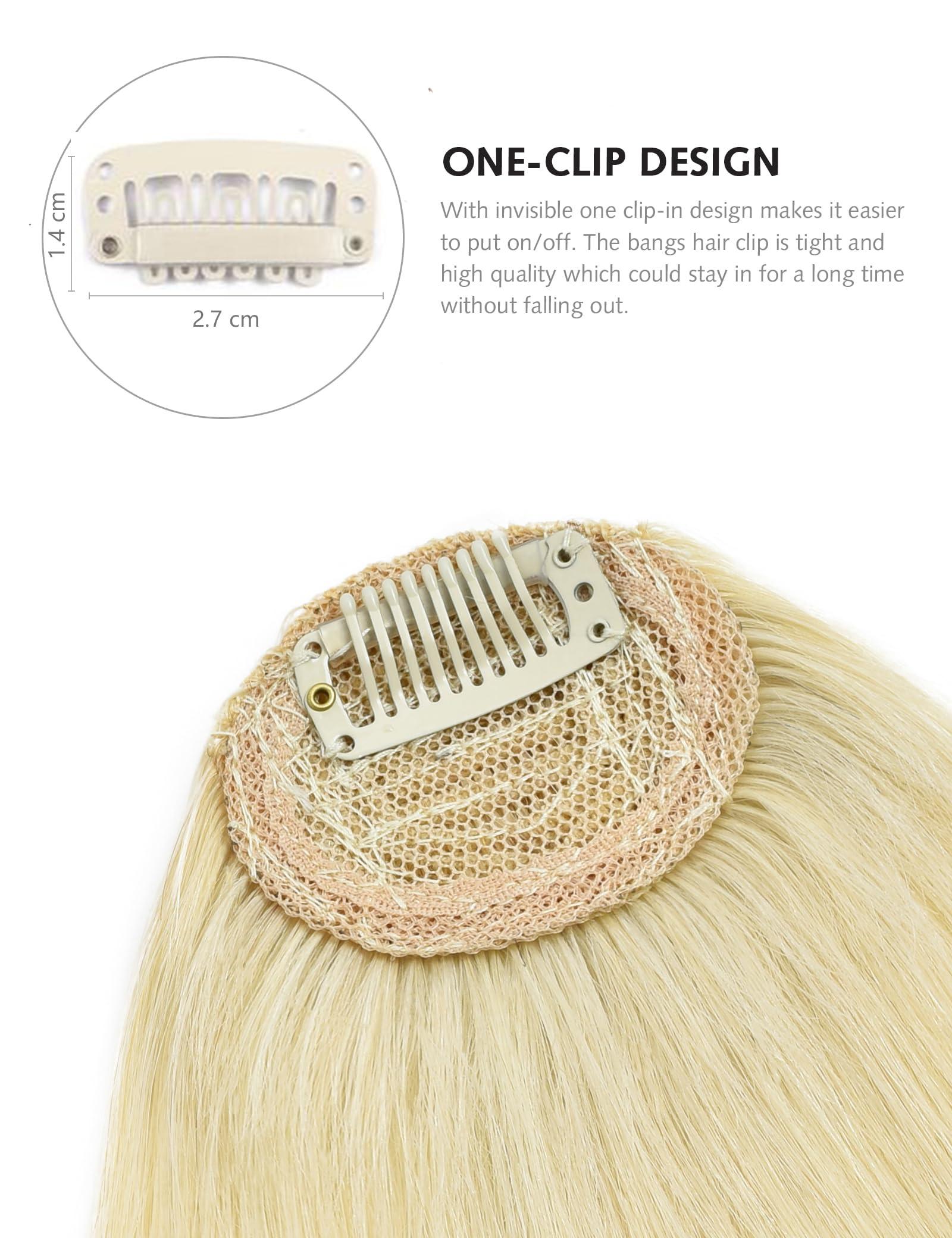 Yamel Yamel Clip in Fringe Bangs 100% Real Human Hair Pieces for Women Platinum Blonde