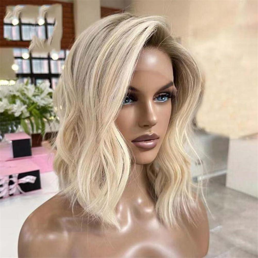 Generic Blonde 13X4 Side Part Lace Front Wig Hd Full Lace Frontal Human Hair Wig Short Wavy Highlight Wigs For Women 360 Frontal Wig 16inches#180 Density
