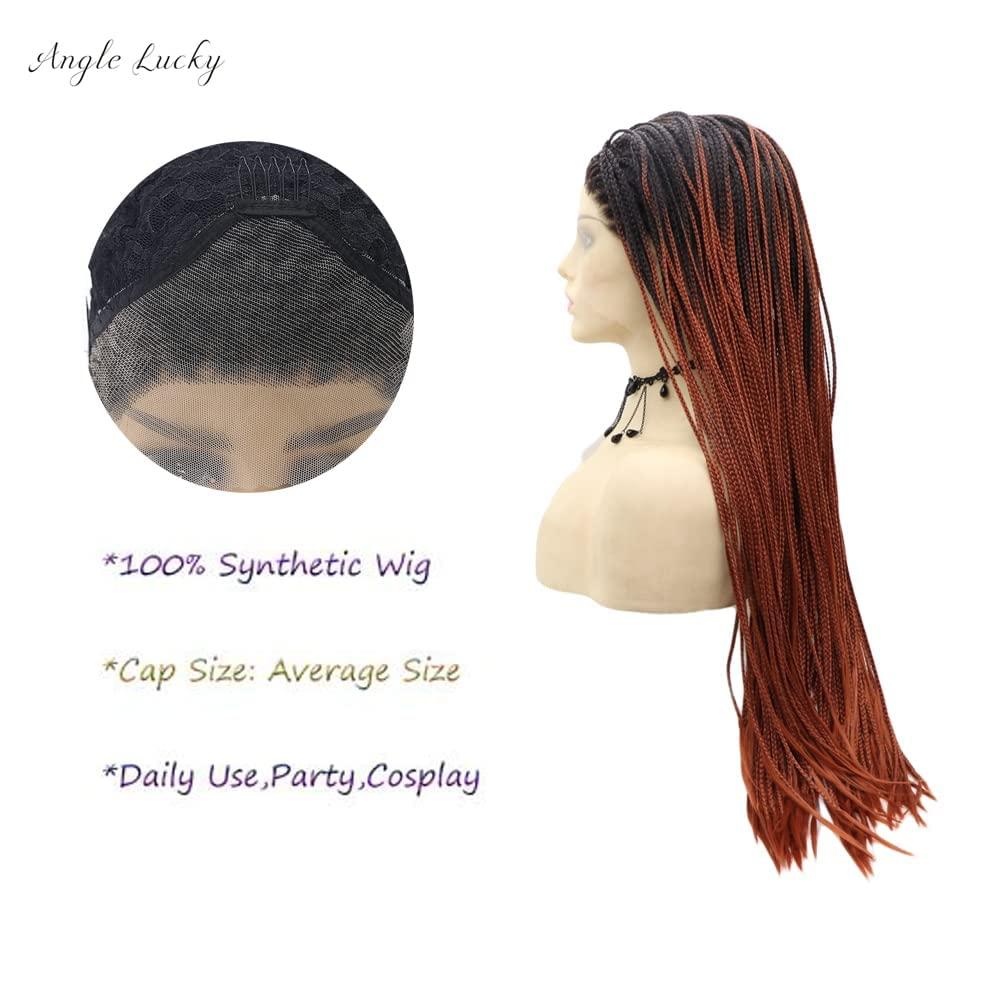 Kalisa Kalisa Omber Red Box Braided Wig for Women Synthetic Lace Front Braided Wig Handmade Black Ombre Red Braids Heat Resistant Fiber Omber Red Micro Braided Daily Use 24