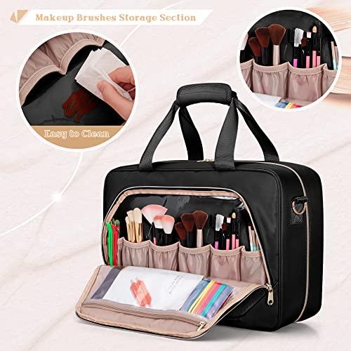 Prokva Prokva Professional Makeup Artist Travel Case with 4 Detachable Cosmetic Bags, Large Make up Organizer Bag with Makeup Kit Storage Section and Hair Tools Pocket, Black (Empty Bag Only)
