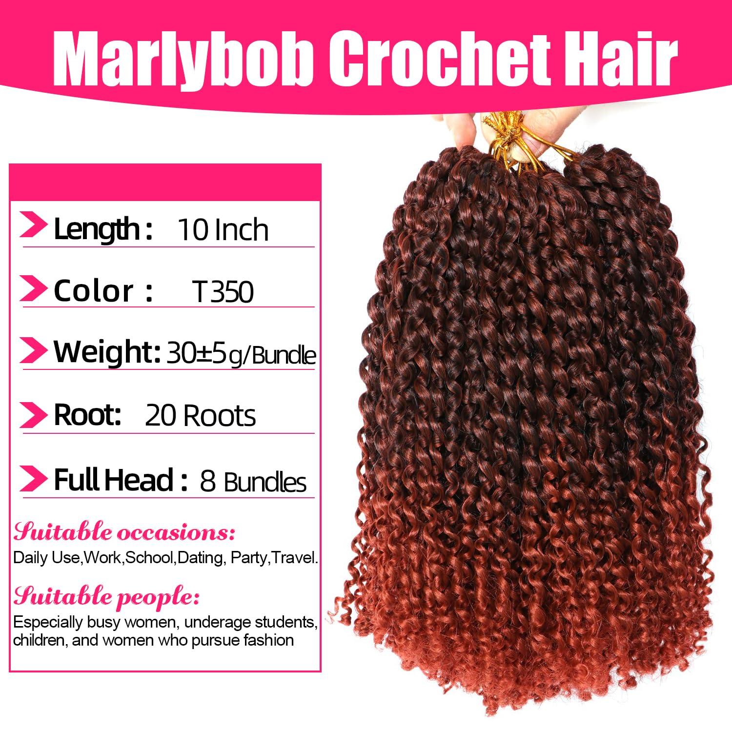 Lifabeauty 10 Inch Marlybob Crochet Hair 8 Small Packs/lot Crochet Braids Jerry Curly Hair Extensions Ombre Synthetic Braiding Hair (8Bundles10 Inch, 1B/350#)